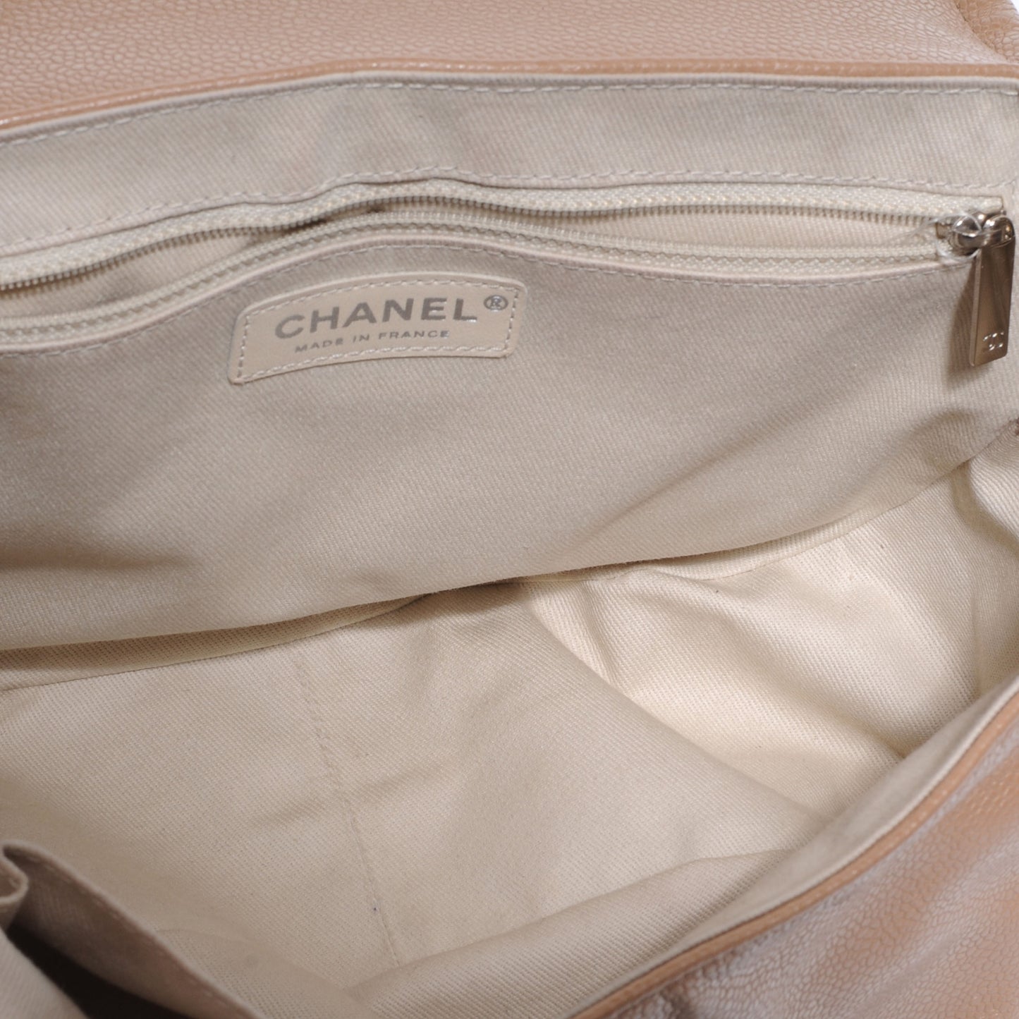 Caviar Half Moon Large Flap Dark Beige