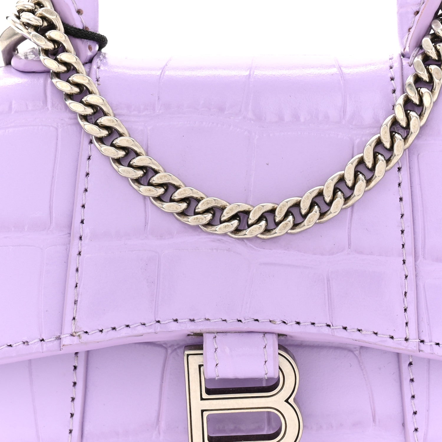 Balenciaga Shiny Calfskin Crocodile Embossed Hourglass Top Handle Bag Mini with Chain  Lilac 8 of 10