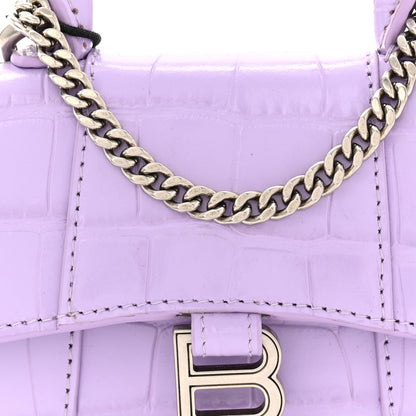 Balenciaga Shiny Calfskin Crocodile Embossed Hourglass Top Handle Bag Mini with Chain  Lilac 8 of 10