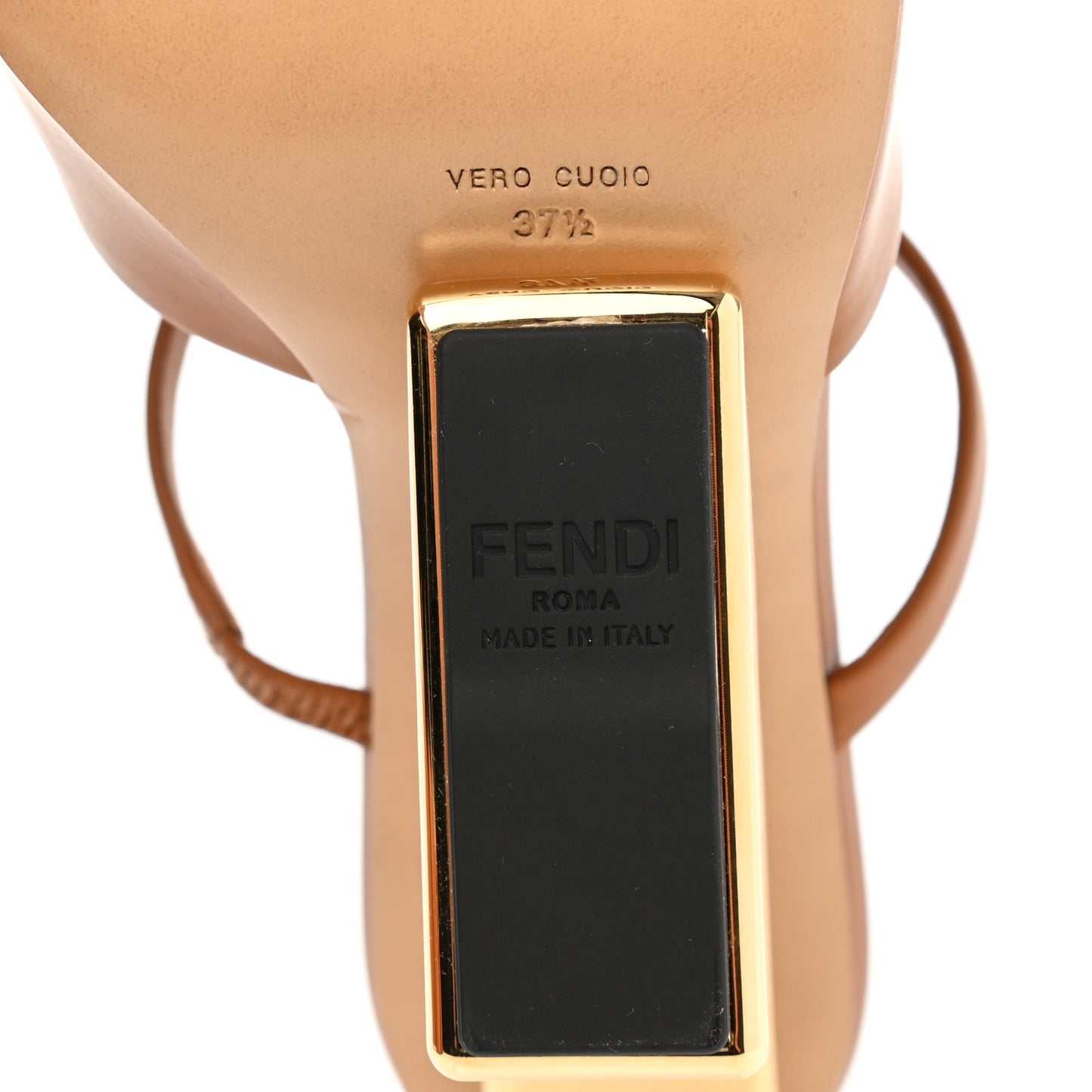 Calfskin Fendi First 95mm Slide Sandals 37.5 Caramello