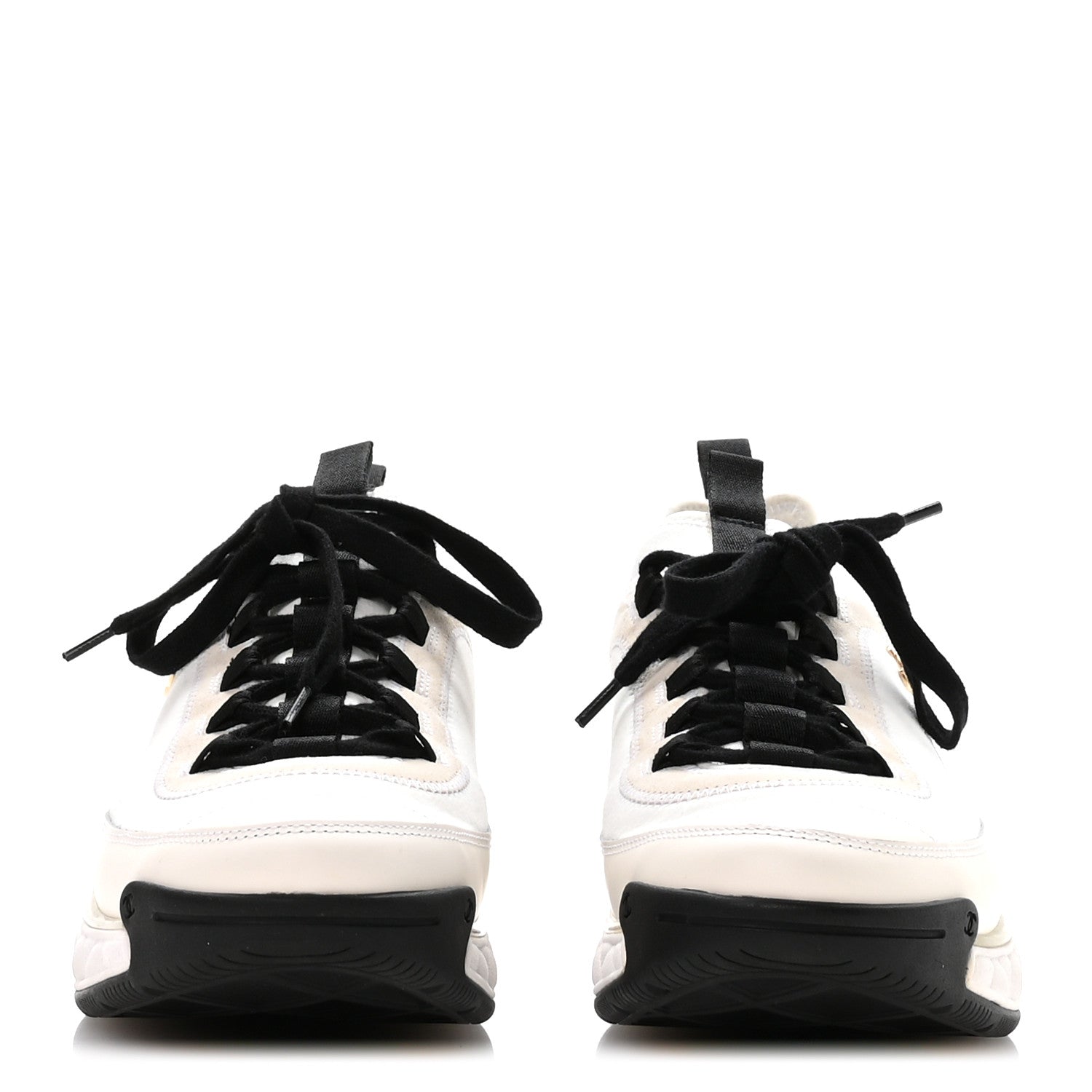Chanel Velvet Calfskin Mixed Fibers CC Sneakers 40 Ivory Black 3 of 8