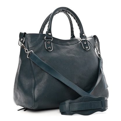Balenciaga Chevre Silver Metallic Edge Hardware Velo Bleu Paon 3 of 10