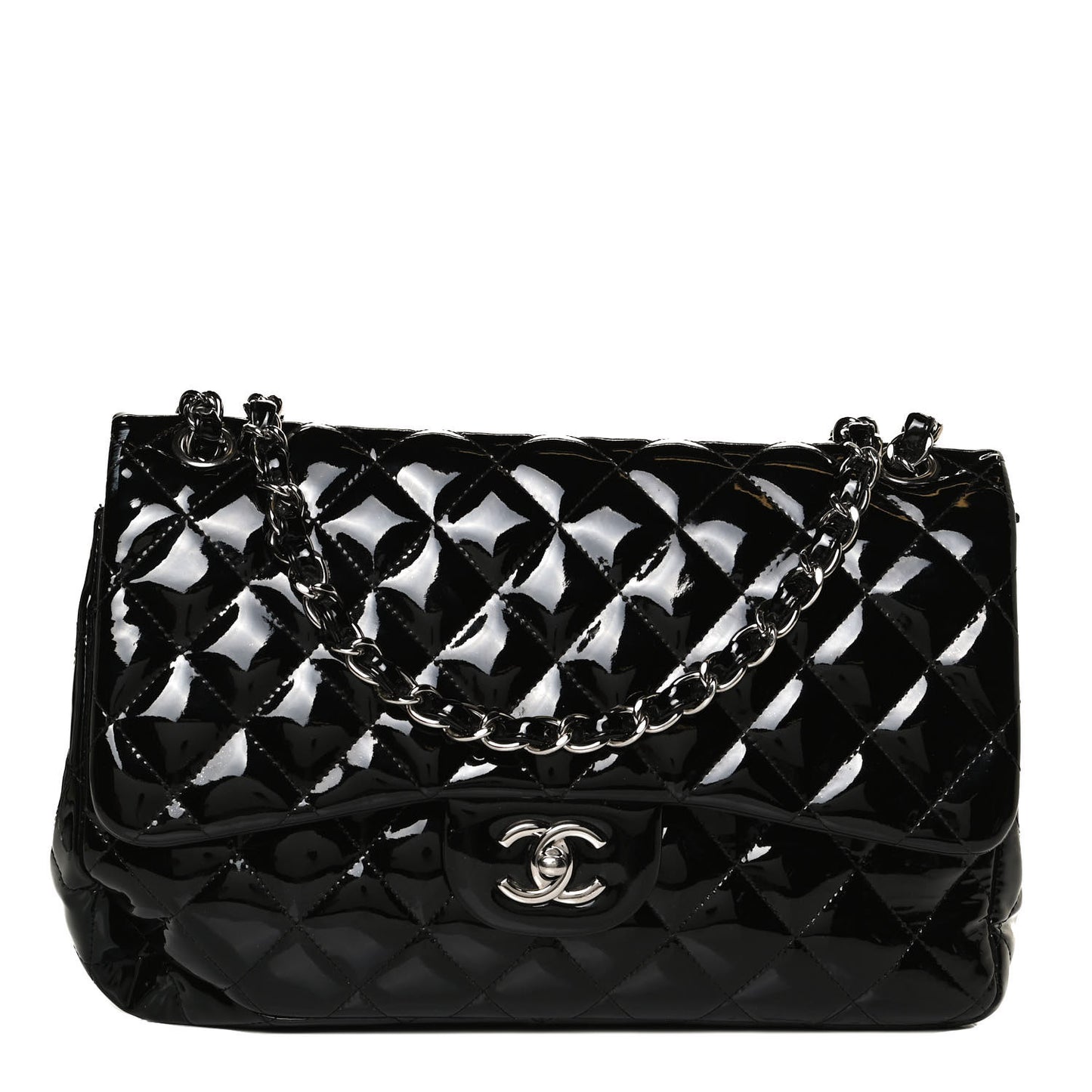 Patent Quilted Jumbo Double Flap Black