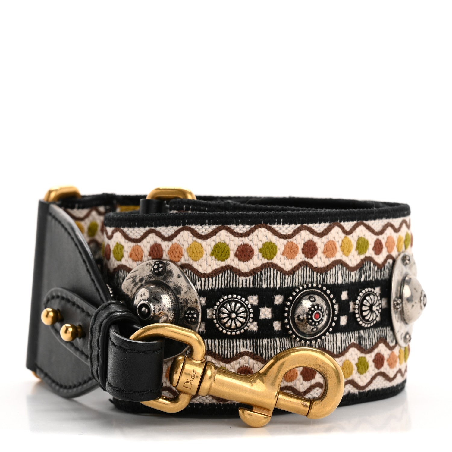 Christian Dior Canvas Embroidered Studded Adjustable Shoulder Strap Black Multicolor 1 of 9