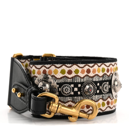 Christian Dior Canvas Embroidered Studded Adjustable Shoulder Strap Black Multicolor 1 of 9