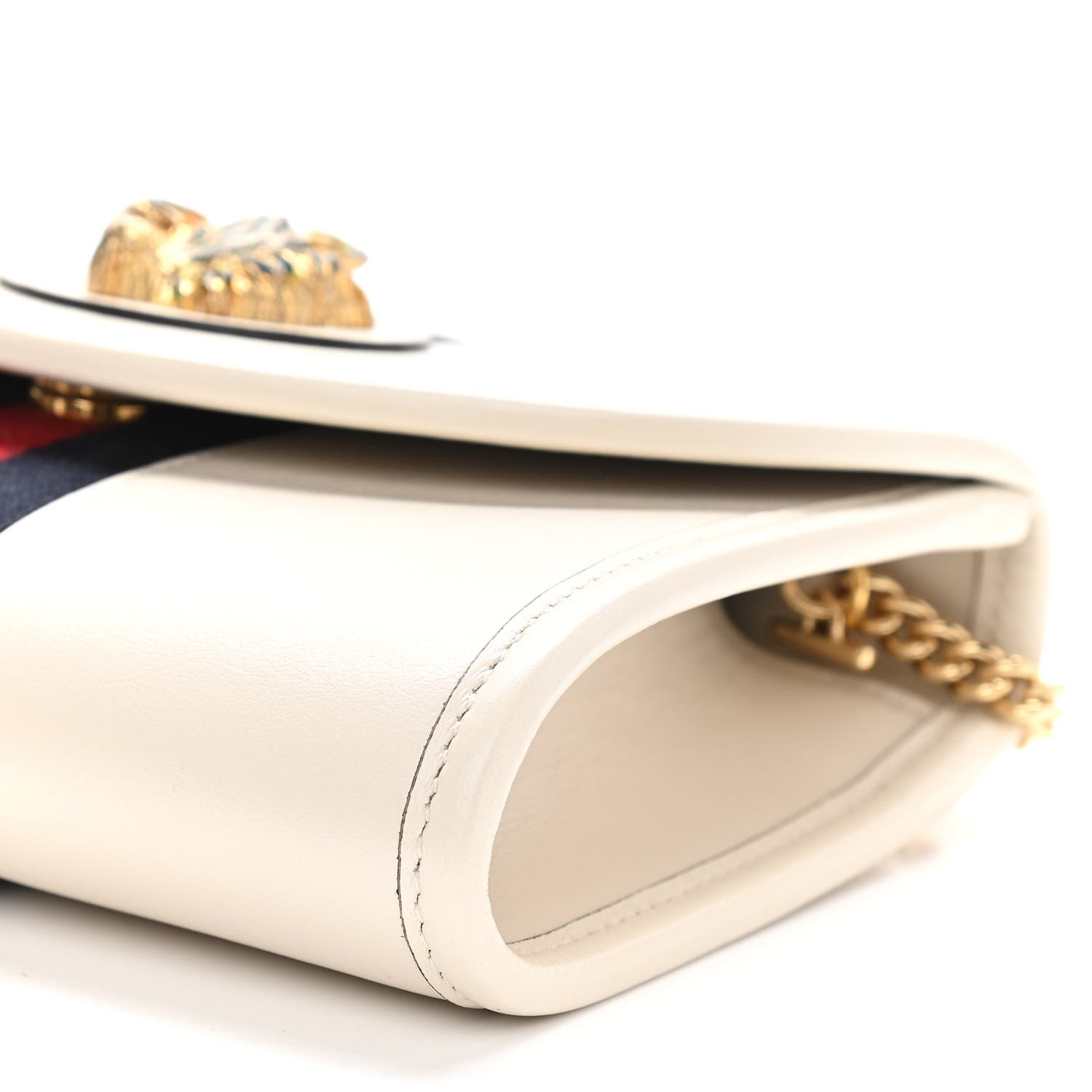 Gucci Textured Calfskin Web Mini Rajah Slim Flap Shoulder Bag Mystic White 10 of 10
