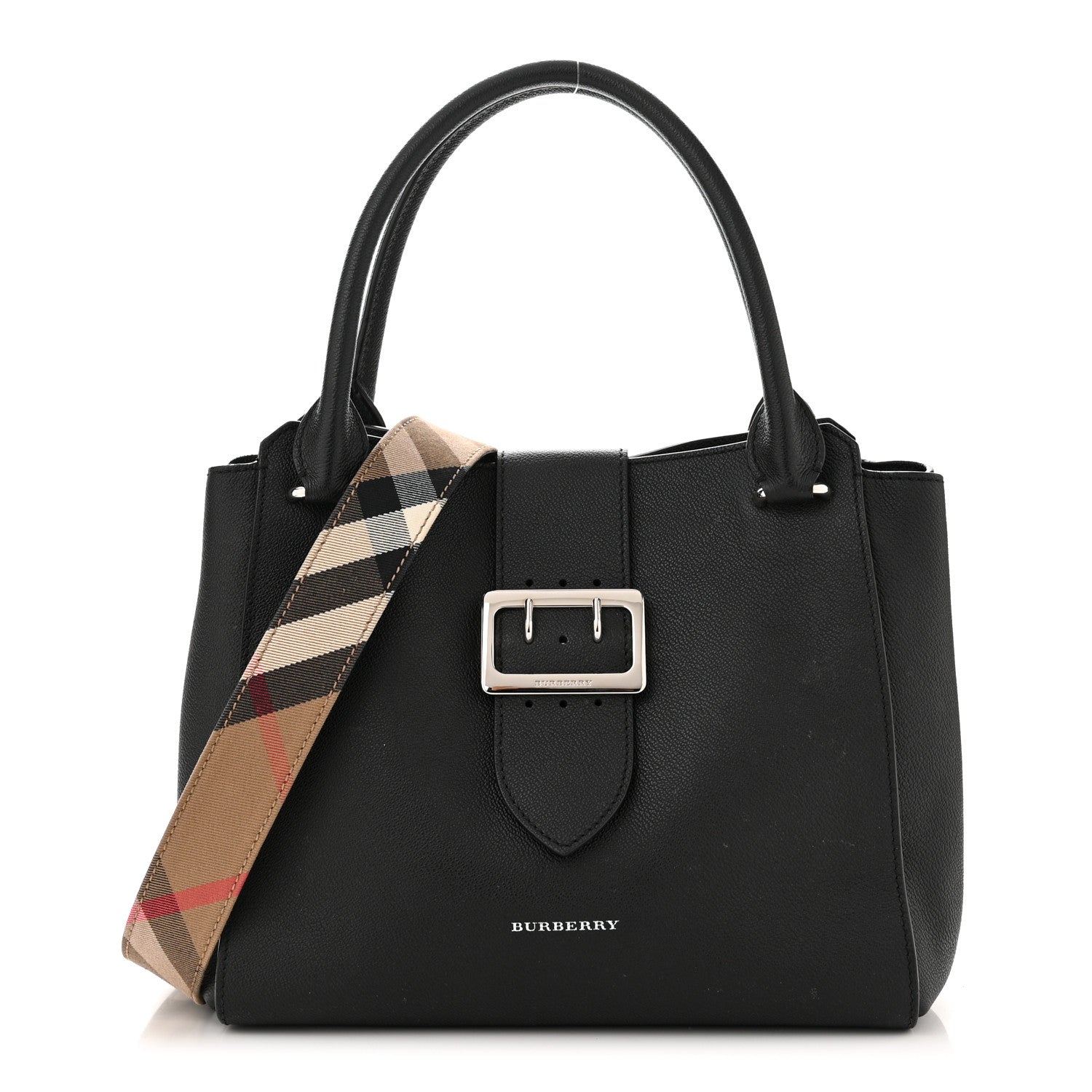 Burberry Soft Grain Calfskin Medium Buckle Tote Black 1 of 16
