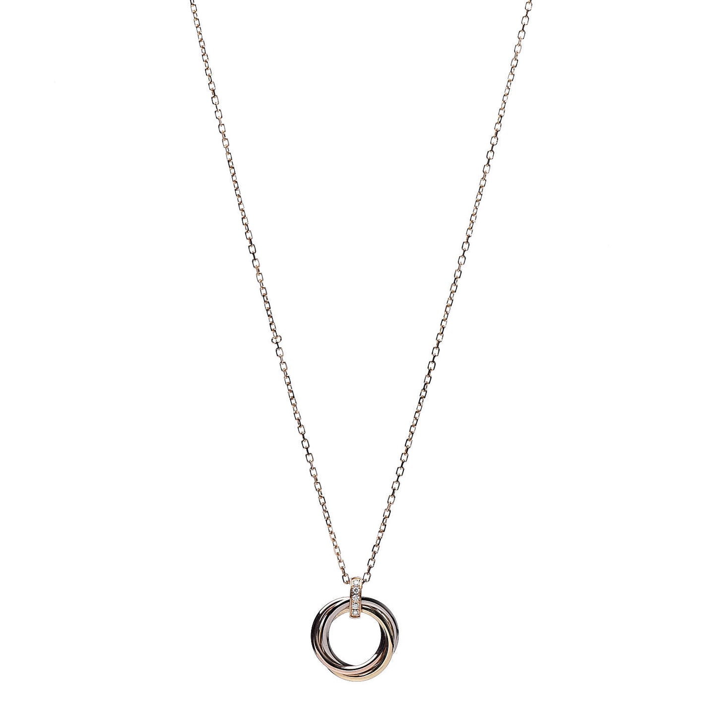 18K Pink White Yellow Gold Diamond Trinity Pendant Necklace