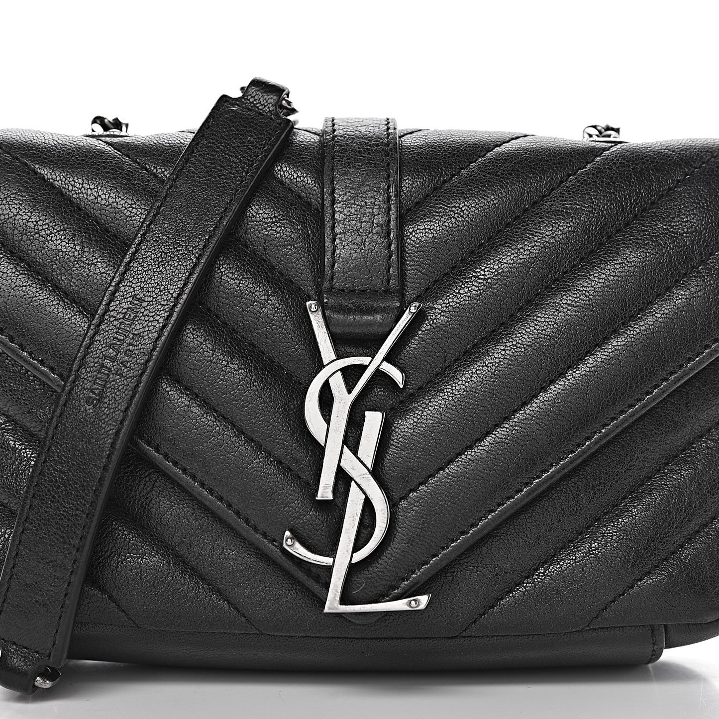 Sheepskin Matelasse Chevron Monogram Classic Baby Chain Bag Black