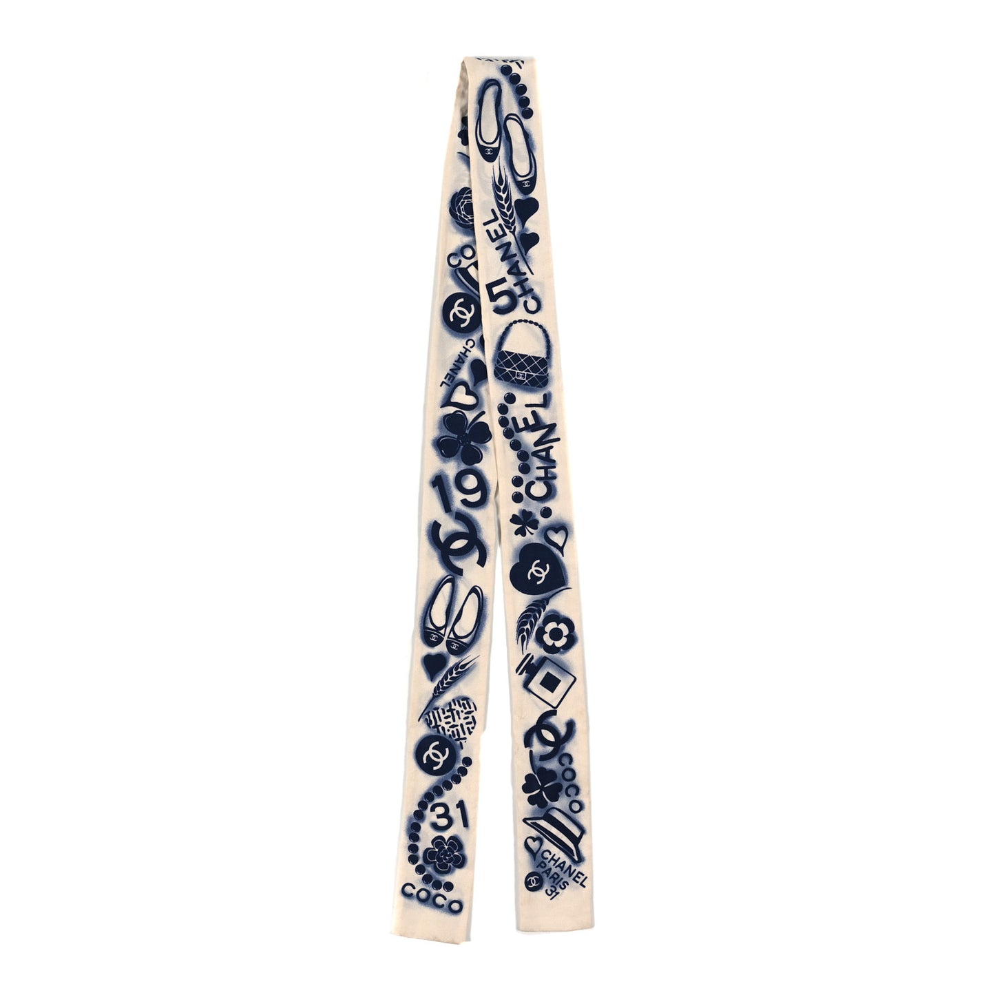 Silk CC Slim Bandeau Scarf White Blue