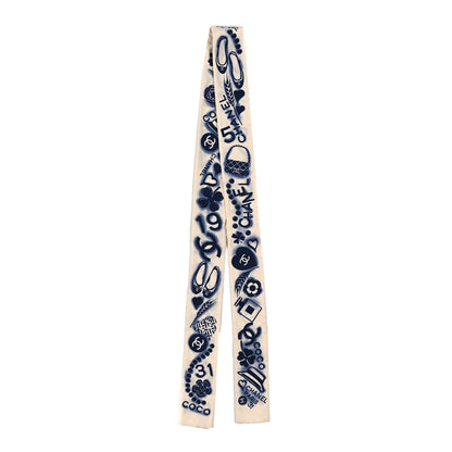 Chanel Silk CC Slim Bandeau Scarf White Blue 2 of 3