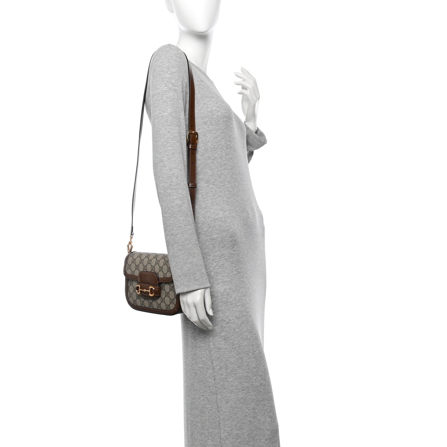 Gucci GG Supreme Monogram Web Mini Horsebit 1955 Shoulder Bag Beige Ebony Brown Sugar 2 of 10