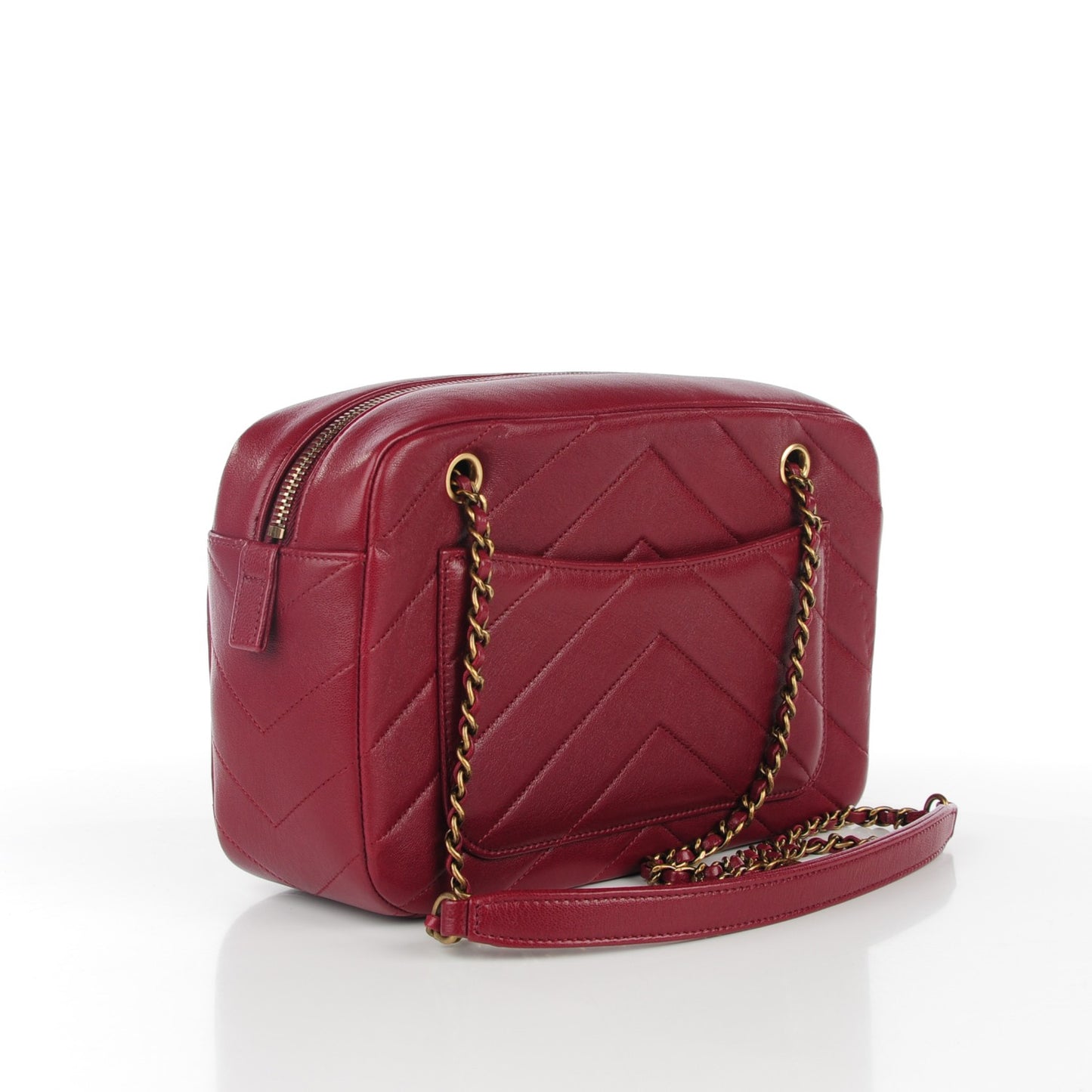 Lambskin Chevron Large Camera Case Burgundy