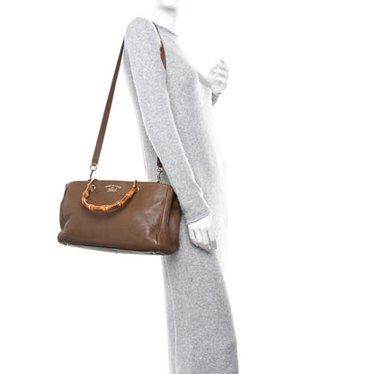 Gucci Pebbled Calfskin Medium Bamboo Shopper Tote Acero 2 of 14