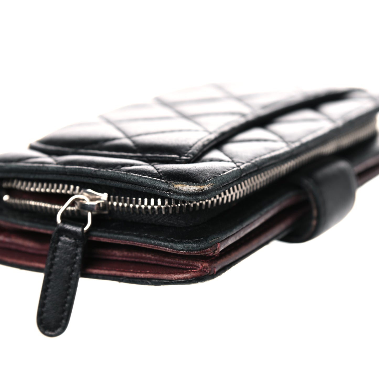 Lambskin Quilted Zipped Pocket Wallet Black
