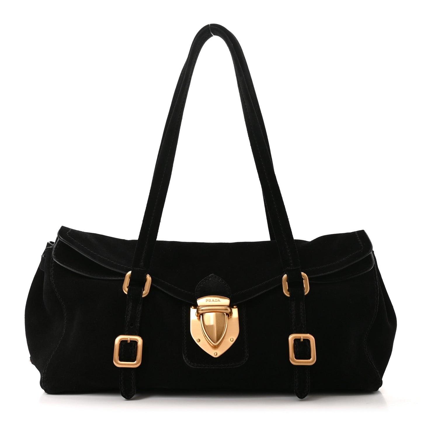 Suede Easy Foldover Pushlock Satchel Black