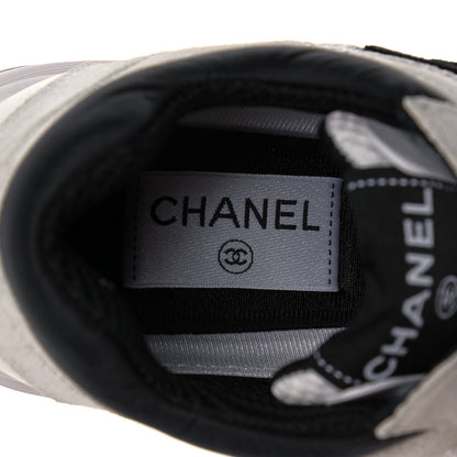 Chanel Mesh Suede Calfskin Grained Calfskin Womens CC Sneakers 37 White Black 7 of 11