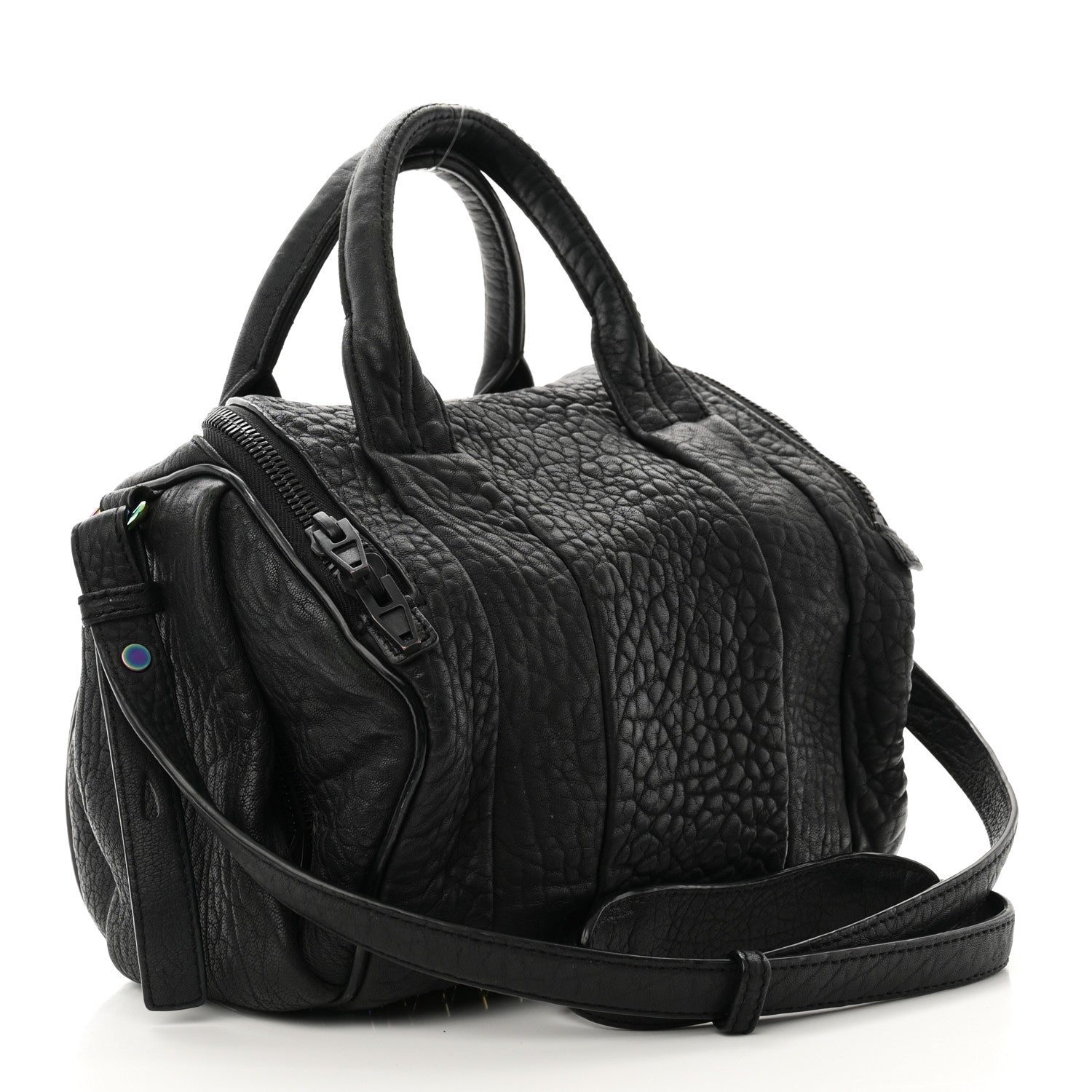Alexander Wang Pebbled Lambskin Rocco Matte Black Iridescent Hardware 2 of 10
