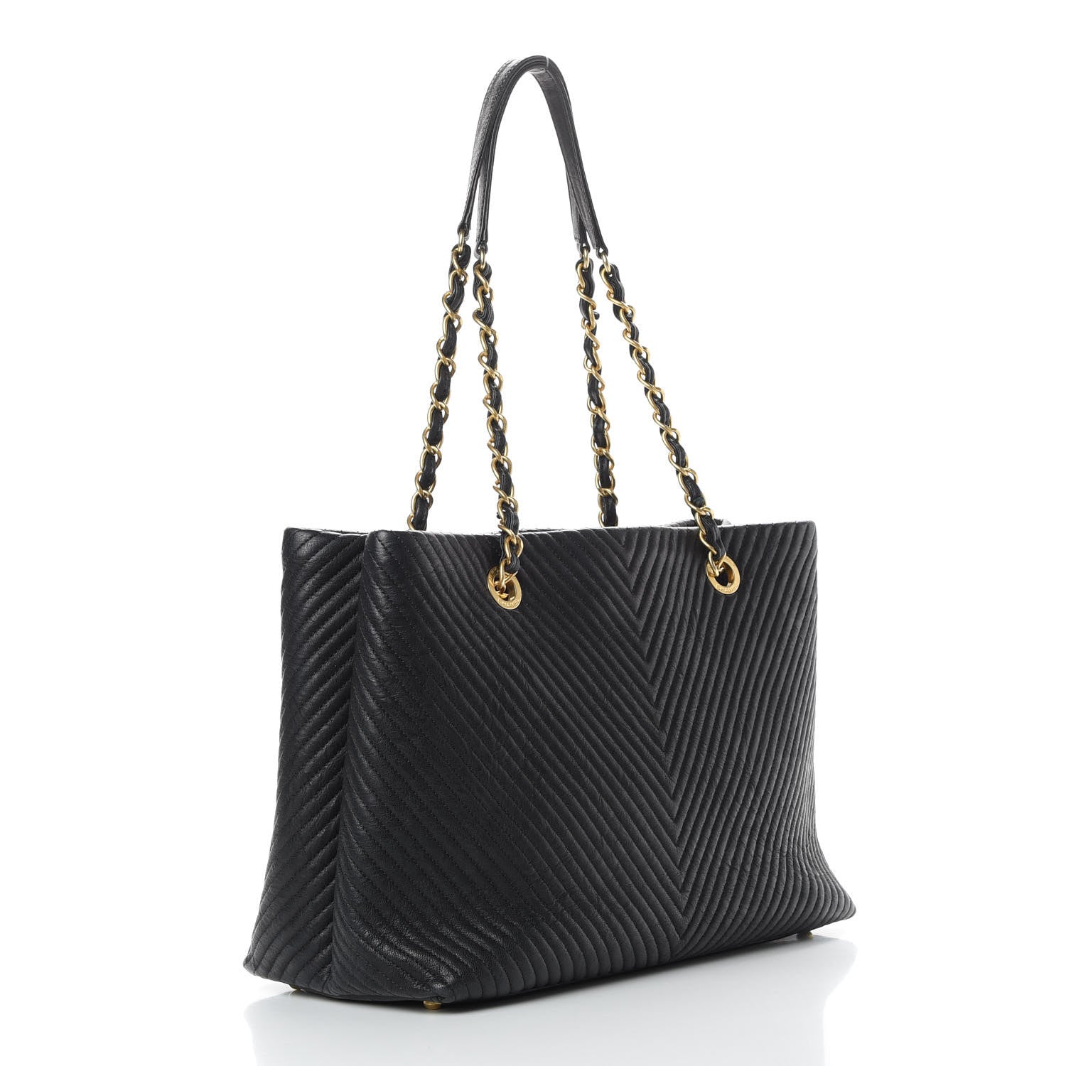 Chanel Wrinkled Lambskin Chevron Quilted Large Surpique Tote Black 3 of 12