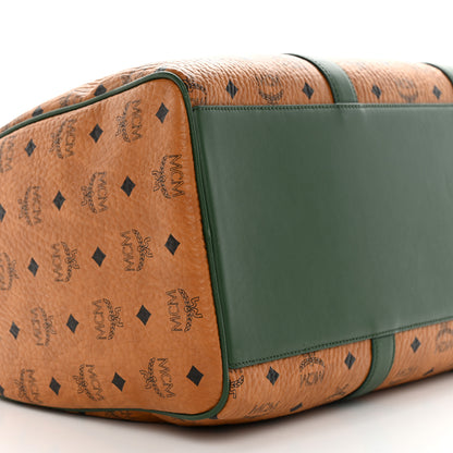 MCM Visetos Medium Traveler Weekender Duffle Bag Cognac Green 7 of 9