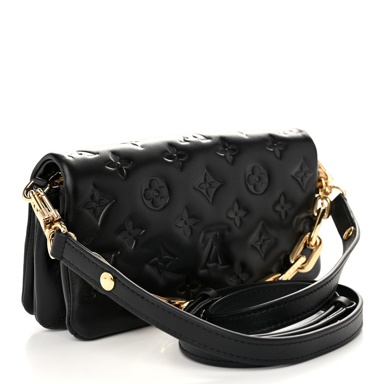 Louis Vuitton Lambskin Embossed Monogram Pochette Coussin Crossbody Black 3 of 11