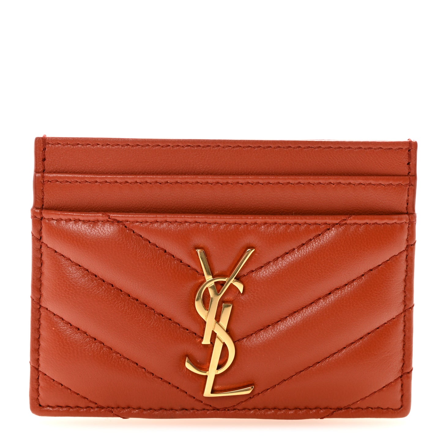 Lambskin Matelasse Chevron Monogram Credit Card Case Dark Mandarin