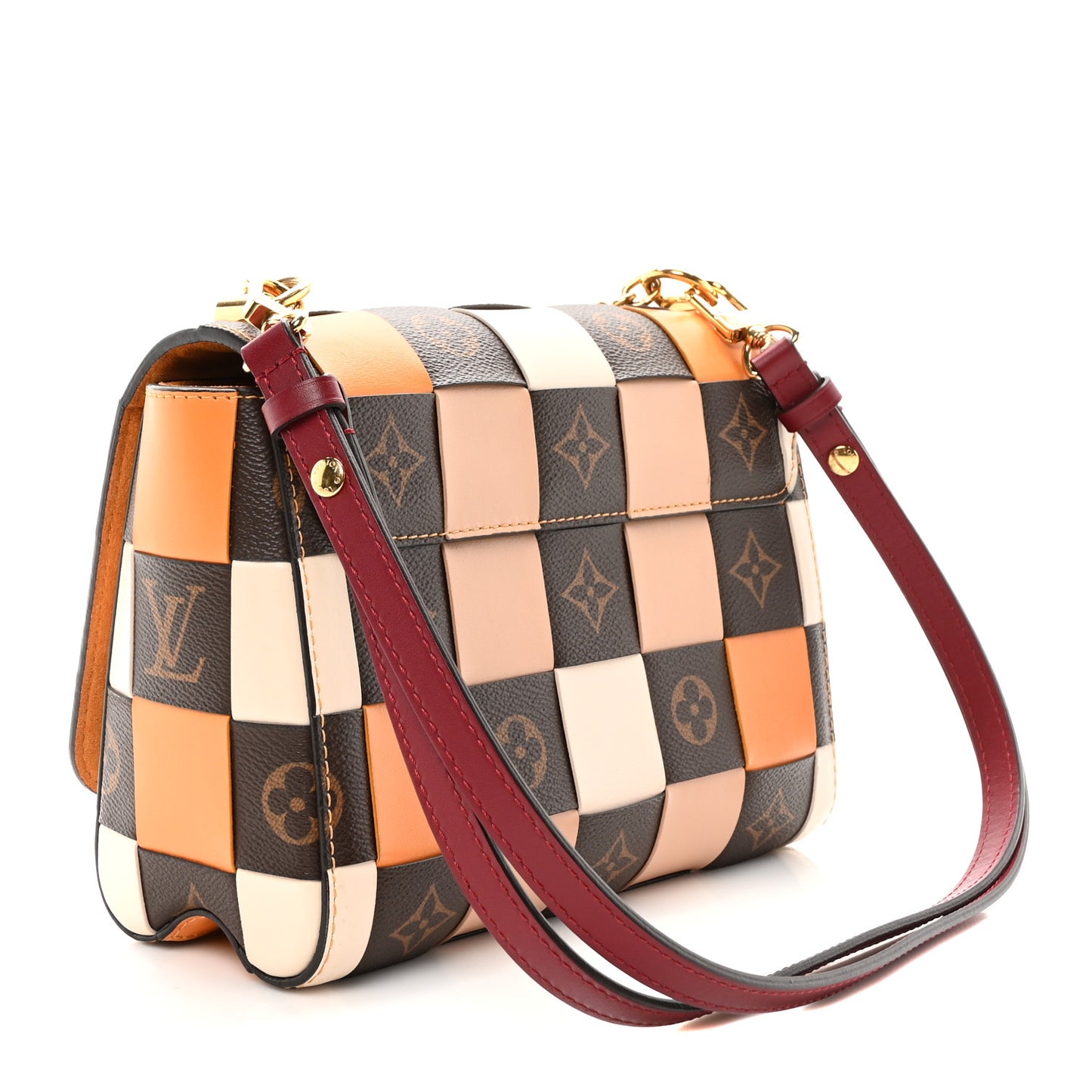 Calfskin Monogram Check Twist MM Beige White Orange