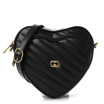 Gucci Calfskin Matelasse Diagonal Mini Interlocking G Heart Shoulder Bag Black 1 of 11