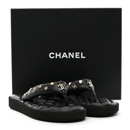 Chanel Lambskin Quilted Padded Charms Thong Sandals 38.5 Black 11 of 11