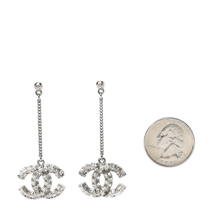 Chanel Baguette Crystal CC Drop Earrings Silver 2 of 3