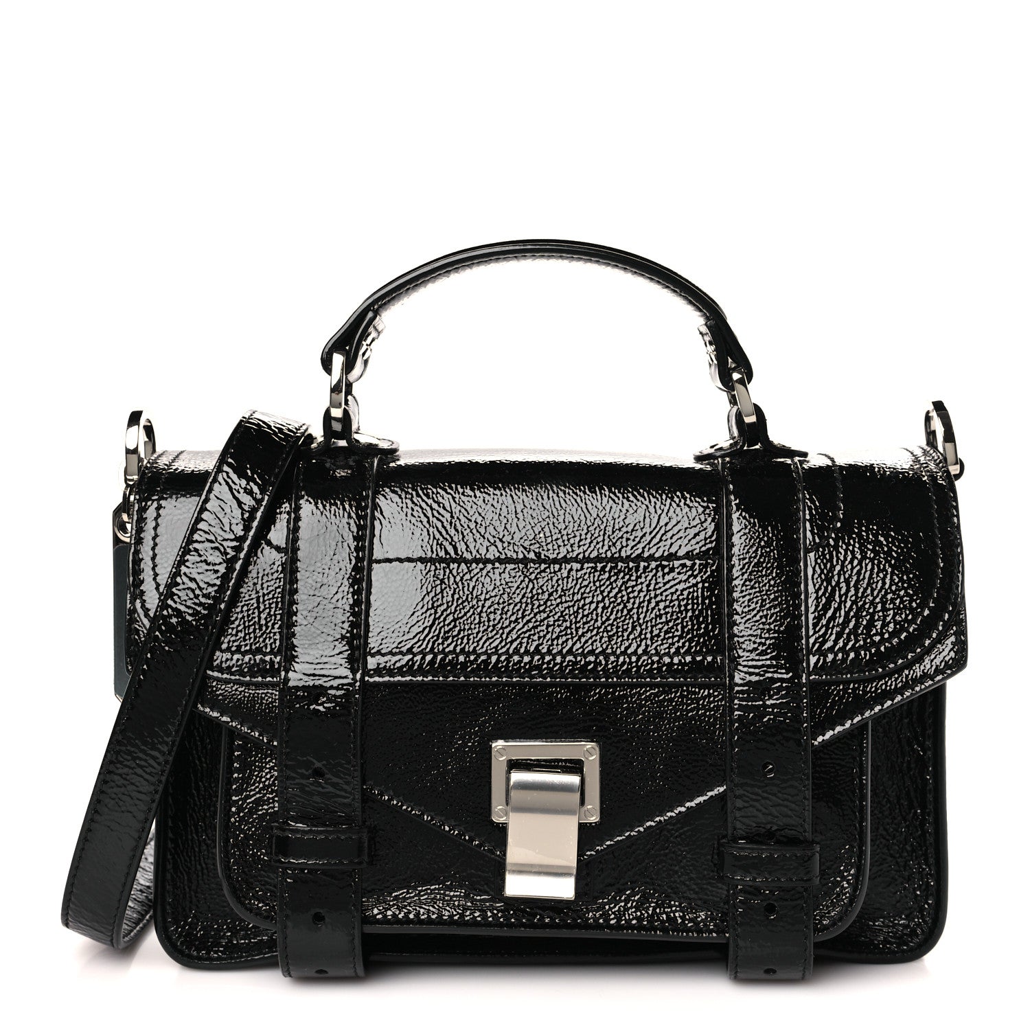 Proenza Schouler Crinkled Patent Calfskin Tiny PS1 Satchel Black 1 of 8