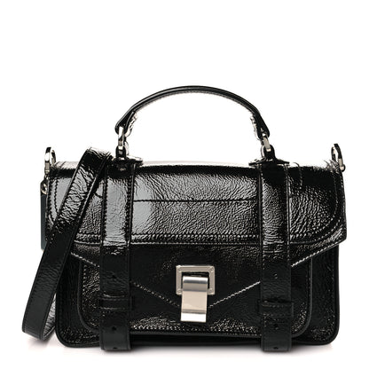 Proenza Schouler Crinkled Patent Calfskin Tiny PS1 Satchel Black 1 of 8