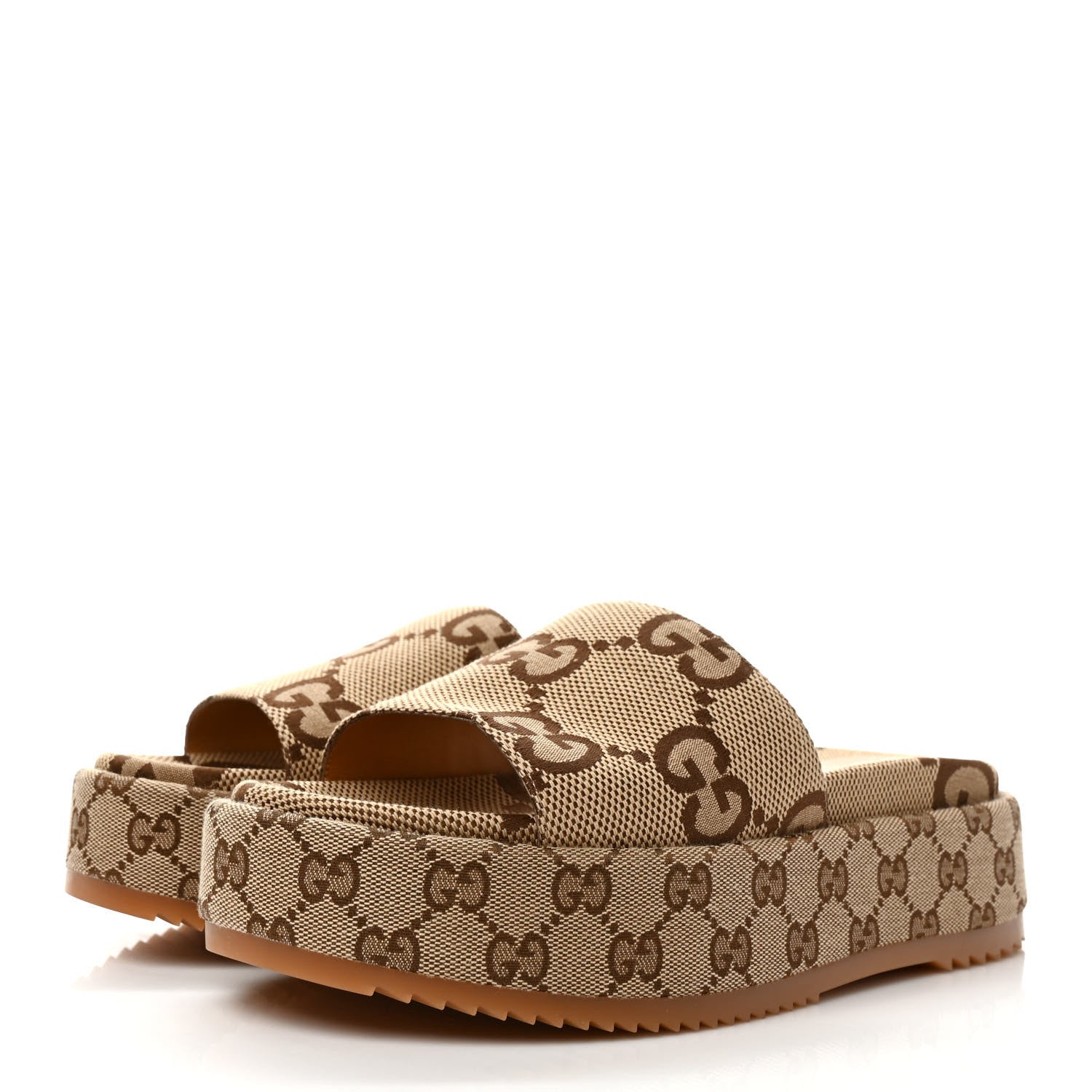 Gucci Monogram Maxi GG Angelina Platform 55mm Slide Sandals 40 Camel Ebony 3 of 8
