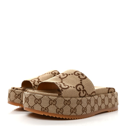 Gucci Monogram Maxi GG Angelina Platform 55mm Slide Sandals 40 Camel Ebony 3 of 8