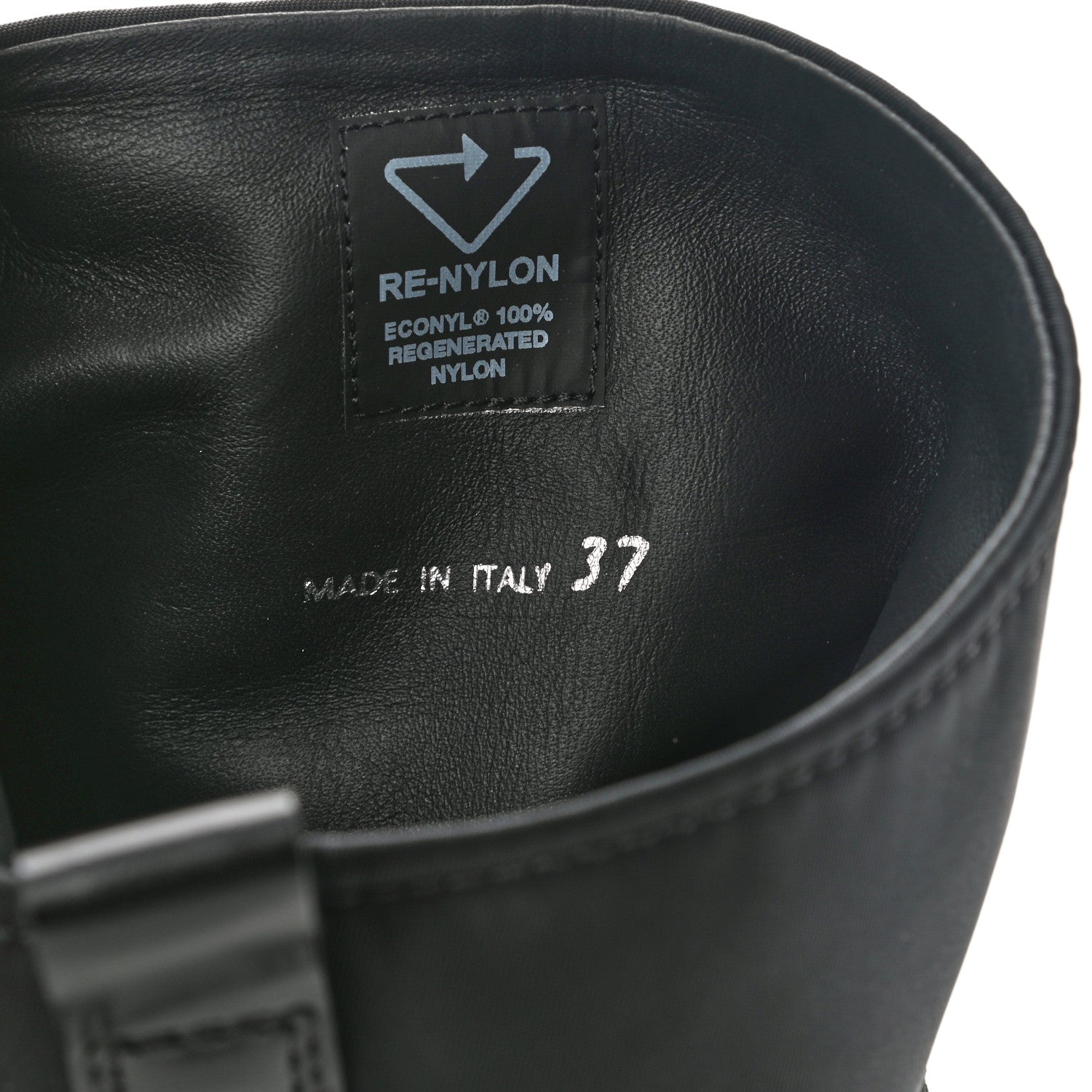 Prada Spazzolato Rois Re-Nylon Metal Triangle Logo Monolith Pouch Pocket 55mm Tall Boots 37 Black 7 of 8