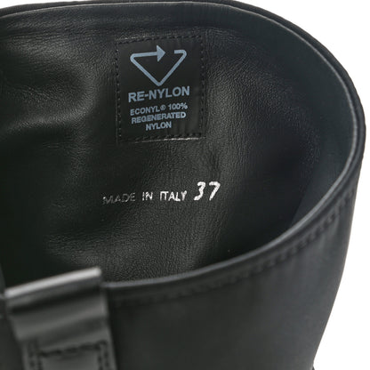 Prada Spazzolato Rois Re-Nylon Metal Triangle Logo Monolith Pouch Pocket 55mm Tall Boots 37 Black 7 of 8