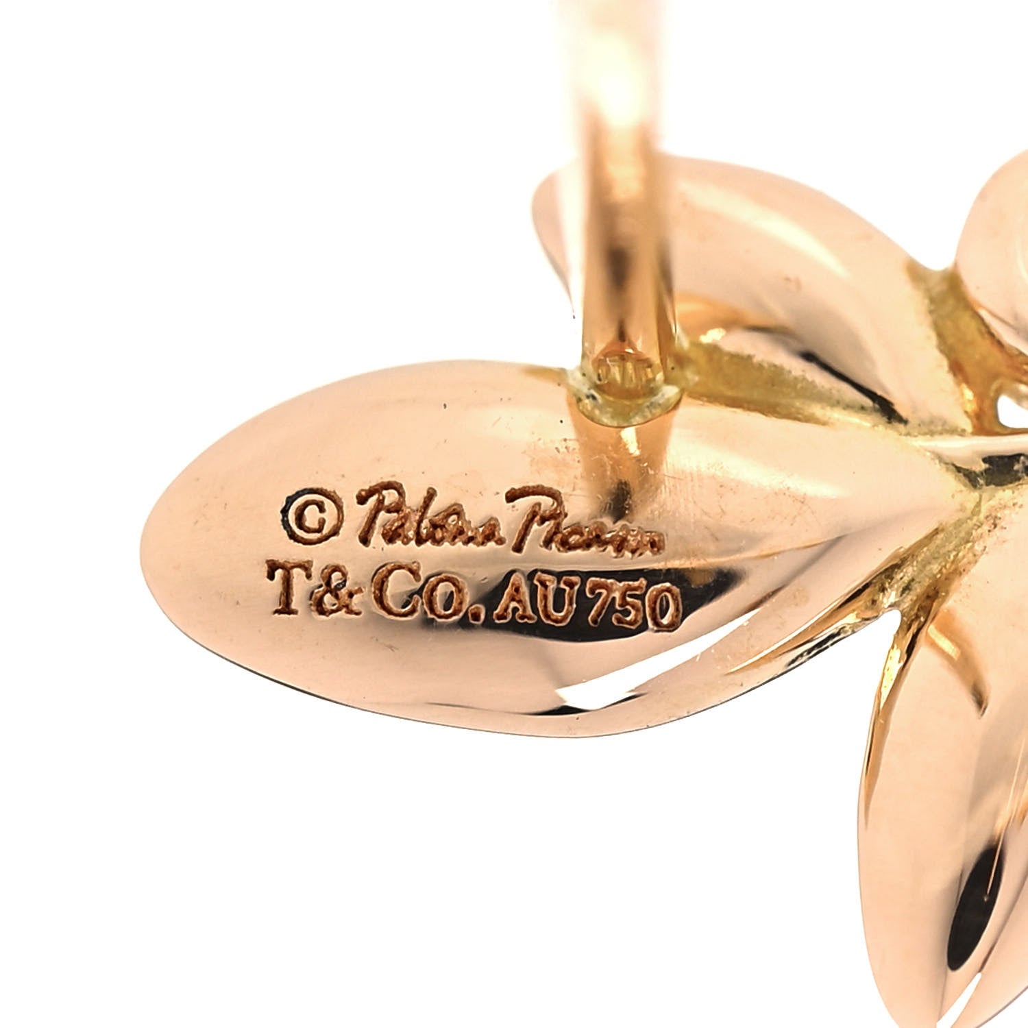Tiffany 18K Rose Gold Diamond Paloma Picasso Olive Leaf Earrings 4 of 5