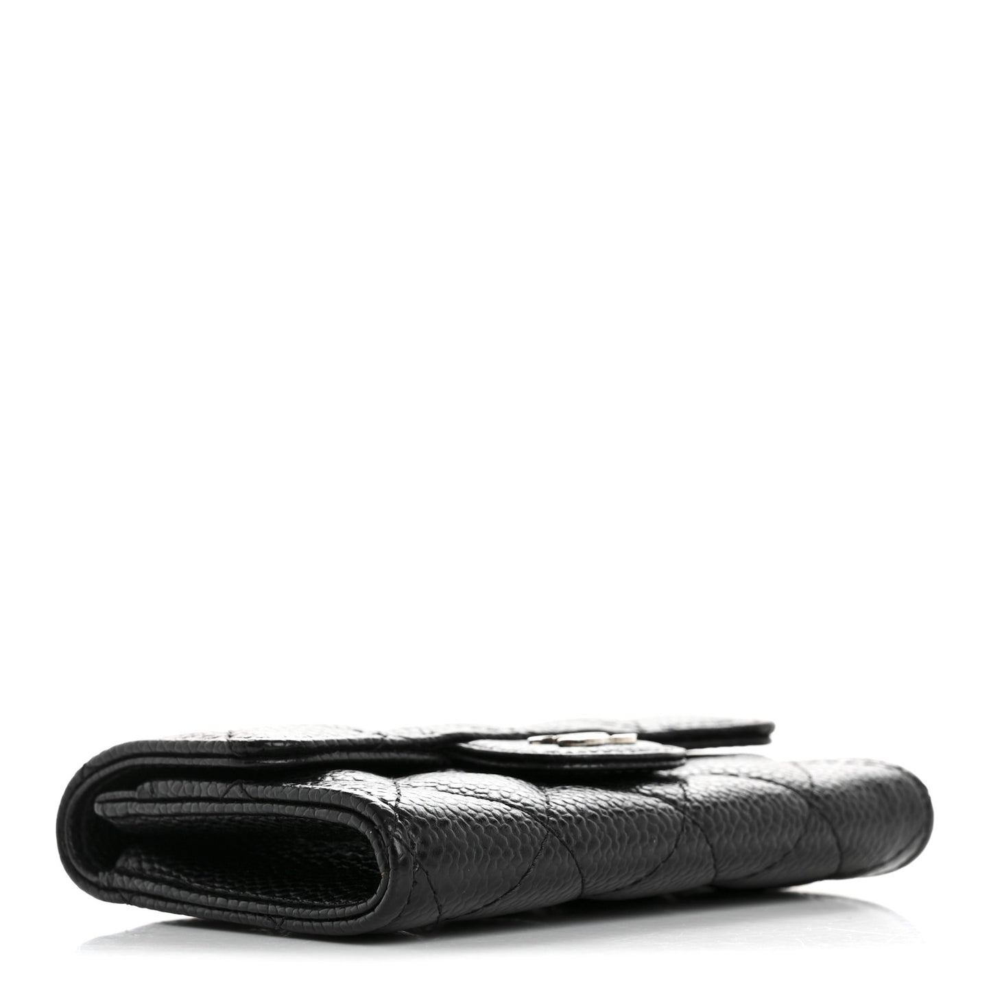 Caviar Quilted Flap Card Holder Wallet Black