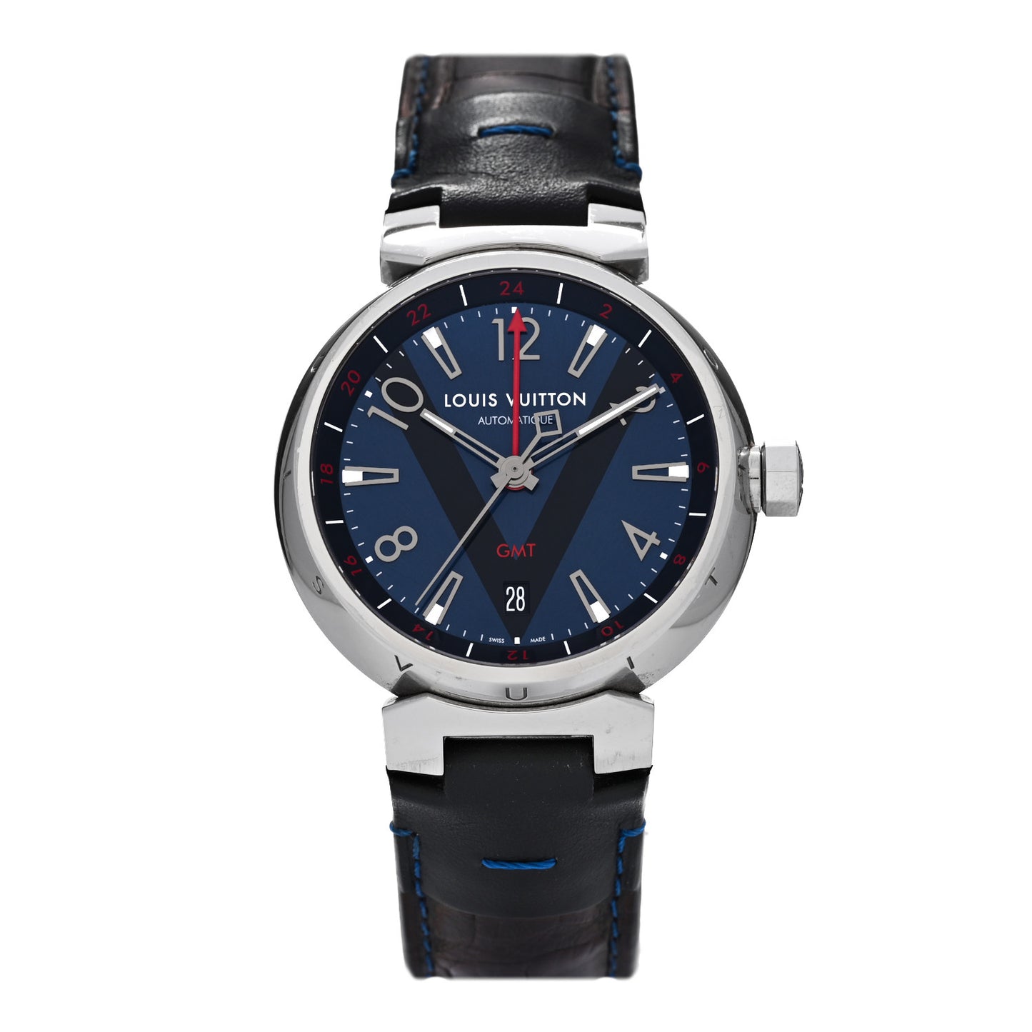 Stainless Steel Alligator 39mm Tambour GMT Automatic Watch Blue