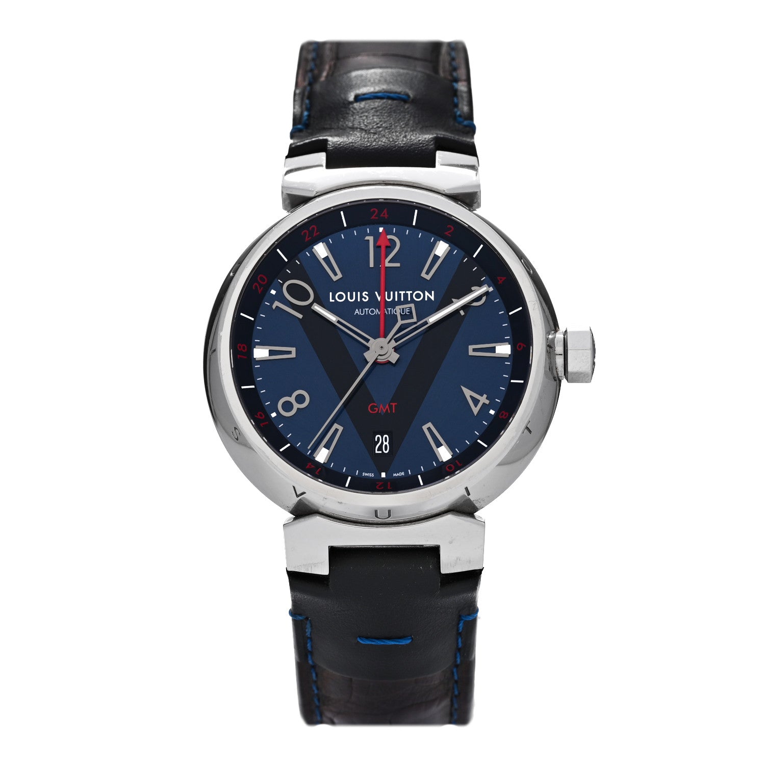 Louis Vuitton Stainless Steel Alligator 39mm Tambour GMT Automatic Watch Blue 1 of 4