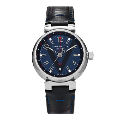 Louis Vuitton Stainless Steel Alligator 39mm Tambour GMT Automatic Watch Blue 1 of 4
