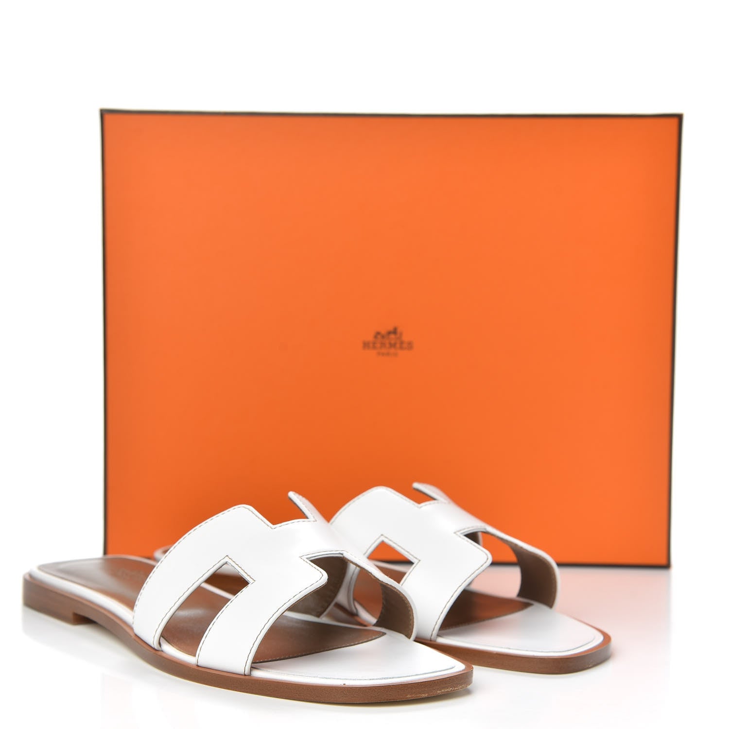 Hermes Box Calfskin Oran Sandals 39 White 9 of 9