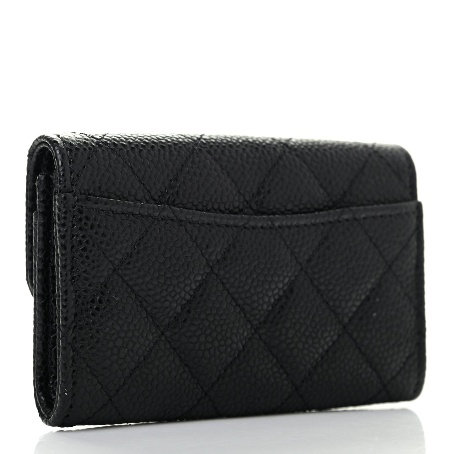 Caviar Quilted Flap Card Holder Wallet Black