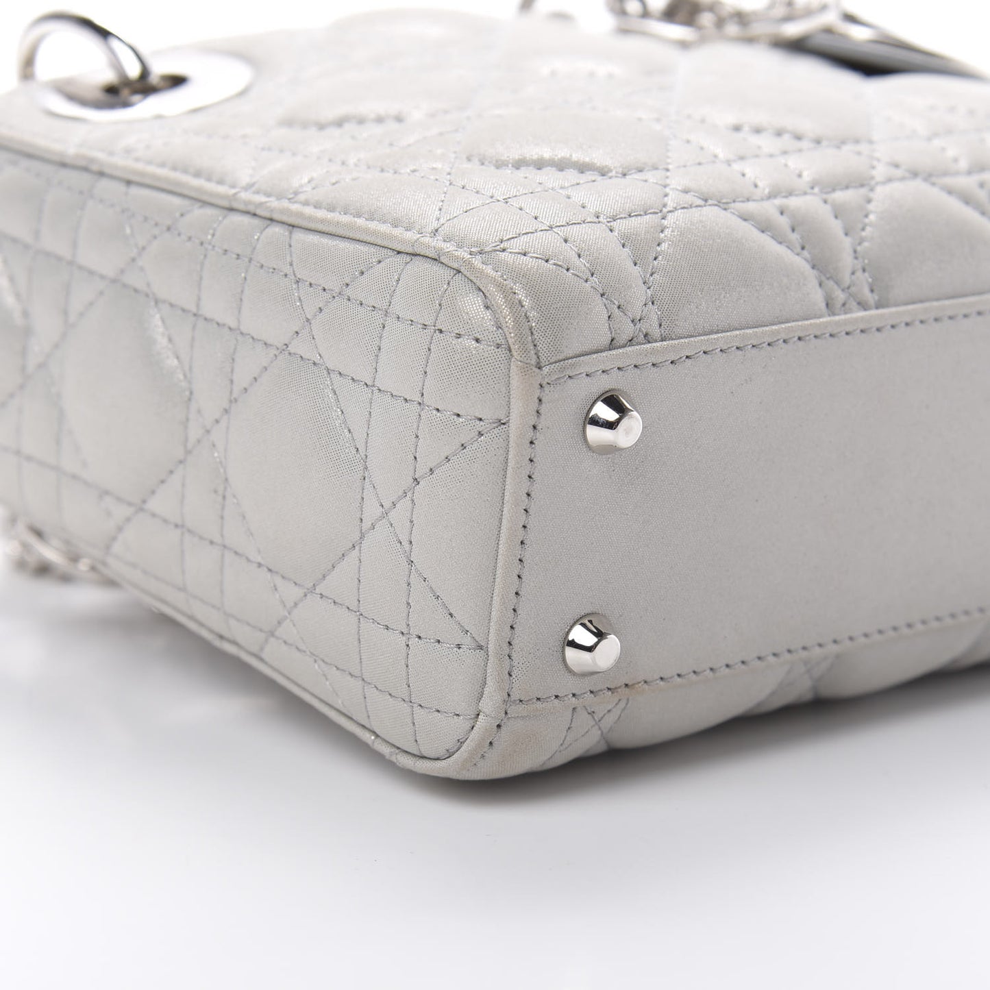 Metallic Lambskin Cannage Mini Lady Dior Silver