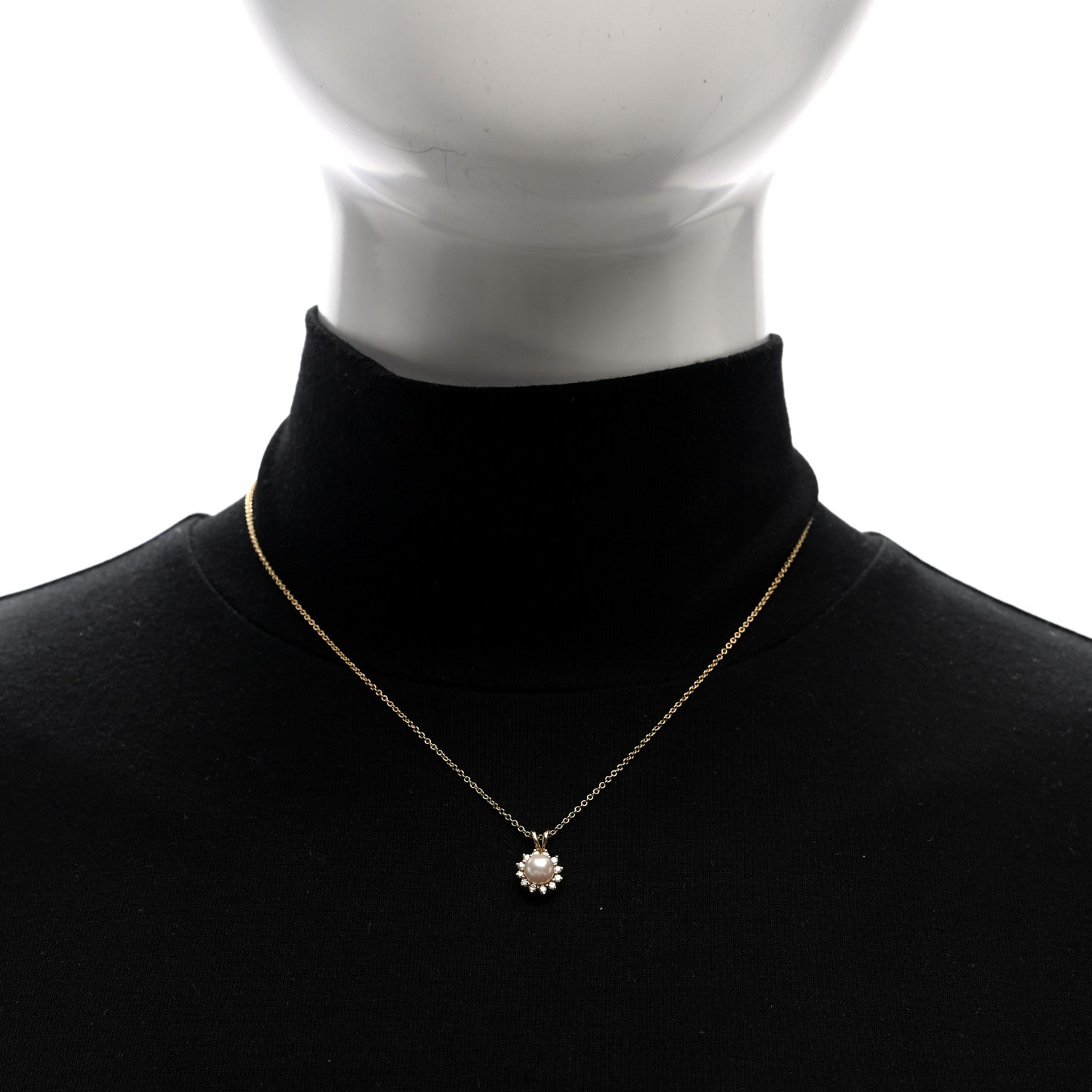 Tiffany 18K Yellow Gold Diamond Cultured Pearl 5.5-6mm Pendant Necklace 2 of 5