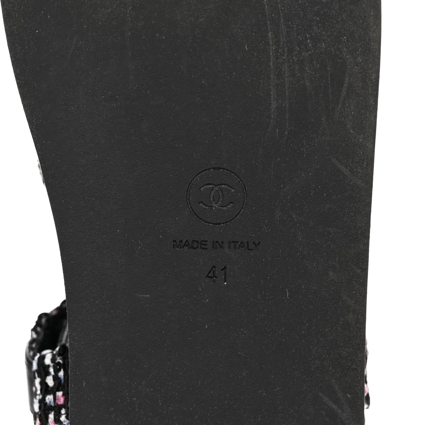 Tweed Lambskin Crystal CC Sandals 41 Black Multicolor