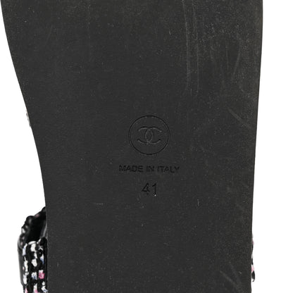 Chanel Tweed Lambskin Crystal CC Sandals 41 Black Multicolor 6 of 9