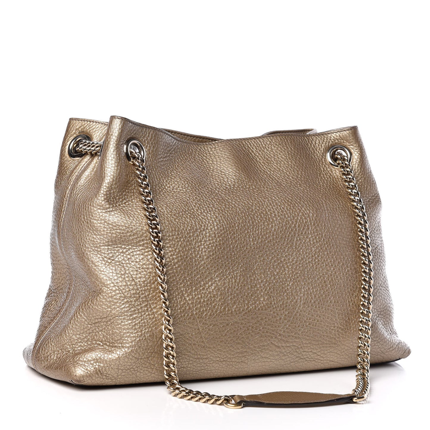 Metallic Pebbled Calfskin Medium Soho Chain Shoulder Bag Golden Beige