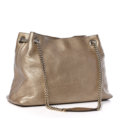 Gucci Metallic Pebbled Calfskin Medium Soho Chain Shoulder Bag Golden Beige 3 of 9