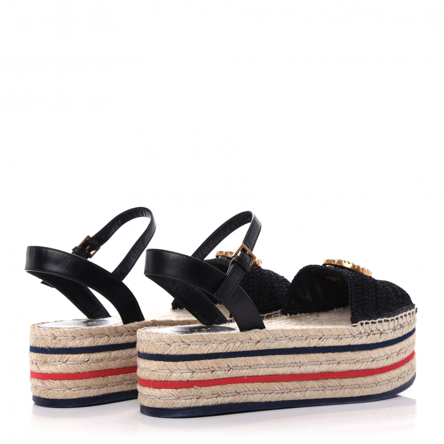 Cotton Malaga Kid Crochet Pearly GG Lilibeth Espadrille Platform Sandals 37.5 Black